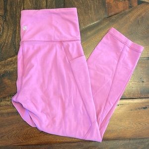 Athleta Cropped Leggings Compression High Waist Pockets Small Pink